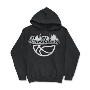 San Antonio Texas Basketball Fan City Skyline Classic Script - Hoodie - Black