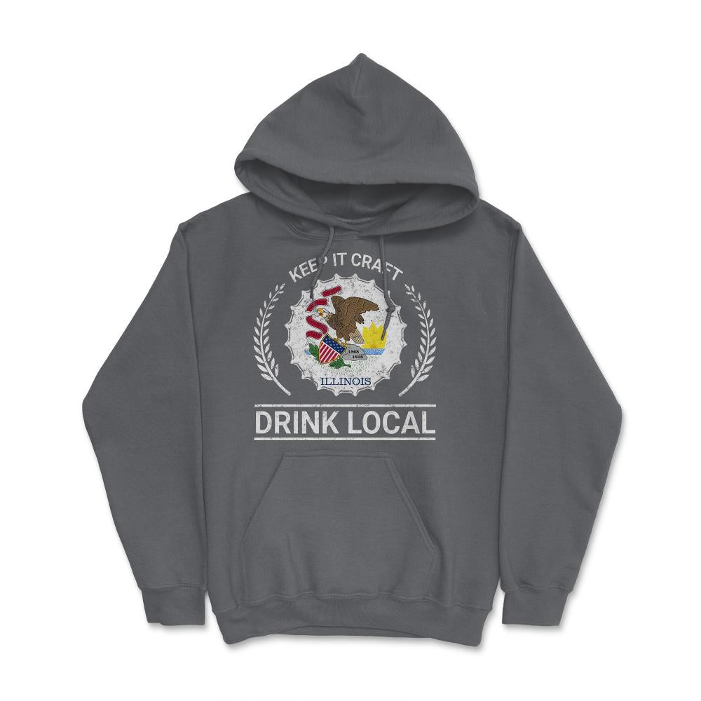 Drink Local Illinois Vintage Craft Beer Bottle Cap Brewing - Hoodie - Smoke Grey