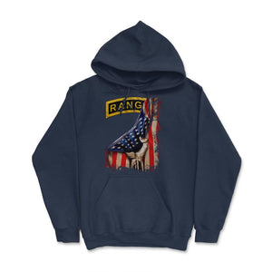 Army Ranger Tab USA Flag Pull Back Patriotic Military Gift - Hoodie - Navy