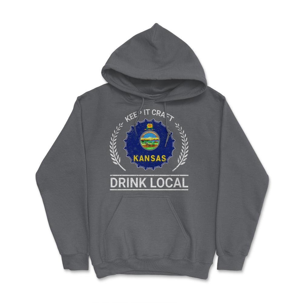 Drink Local Kansas Vintage Craft Beer Bottle Cap Brewing - Hoodie - Smoke Grey