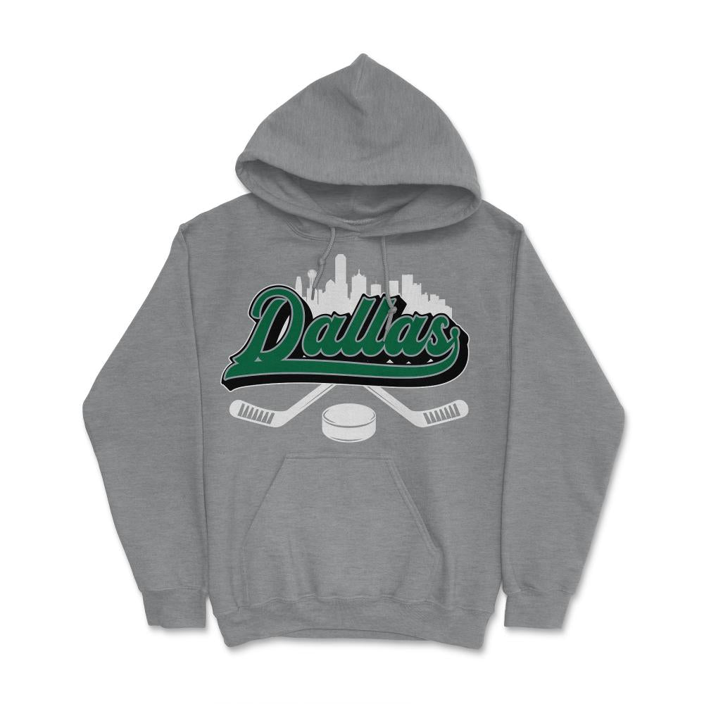 Dallas Hockey Downtown City Skyline Sticks & Puck Hockey Fan Gift - Hoodie - Grey Heather