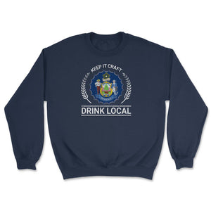 Drink Local Maine Vintage Craft Beer Bottle Cap Brewing - Unisex Sweatshirt - Navy