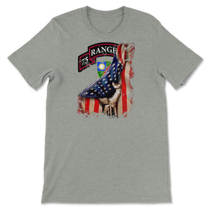 75th Ranger Regiment Scroll USA Flag Pull Back Patriotic Military Gift - Unisex T-Shirt - Grey Heather