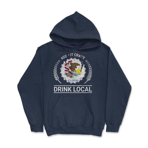 Drink Local Illinois Vintage Craft Beer Bottle Cap Brewing - Hoodie - Navy