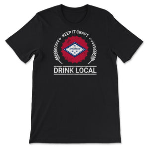 Drink Local Arkansas Vintage Craft Beer Bottle Cap Brewing - Unisex T-Shirt - Black