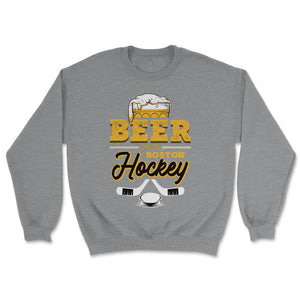 Beer and Boston Hockey Beer Drinking Massachusetts Hockey Fan Gameday - Unisex Sweatshirt - Grey Heather