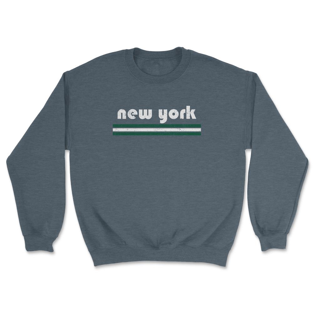 Vintage New York Retro Three Stripe Weathered - Unisex Sweatshirt - Dark Grey Heather