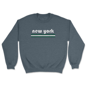 Vintage New York Retro Three Stripe Weathered - Unisex Sweatshirt - Dark Grey Heather