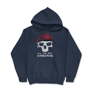 Vintage Army 82nd Airborne All The Way Skull Maroon Beret Paratrooper - Hoodie - Navy