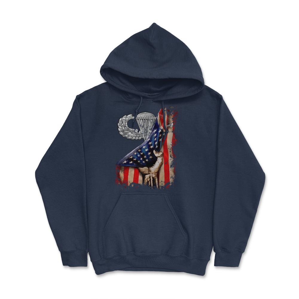 Airborne Wings US Flag Pull Back Military Paratrooper Gift - Hoodie - Navy