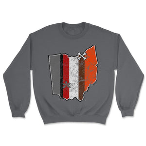 Cleveland Dawg Pound & Columbus Football Fan Buckeye Helmet Stripe - Unisex Sweatshirt - Smoke Grey