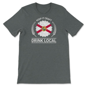 Drink Local Florida Vintage Craft Beer Bottle Cap Brewing - Unisex T-Shirt - Dark Grey Heather