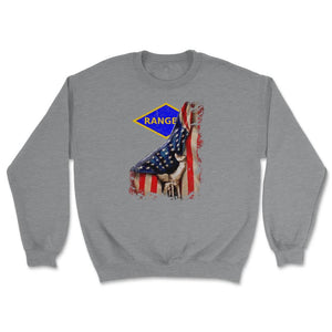 Blue Ranger Diamond USA Flag Pull Back Patriotic Military Gift - Unisex Sweatshirt - Grey Heather