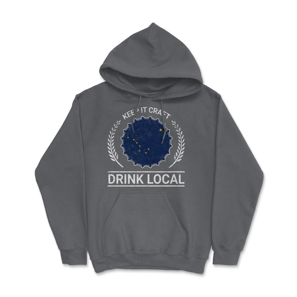 Drink Local Alaska Vintage Craft Beer Bottle Cap Brewing - Hoodie - Smoke Grey