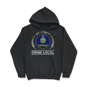 Drink Local Kansas Vintage Craft Beer Bottle Cap Brewing - Hoodie - Black