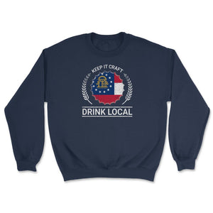 Drink Local Georgia Vintage Craft Beer Bottle Cap Brewing - Unisex Sweatshirt - Navy