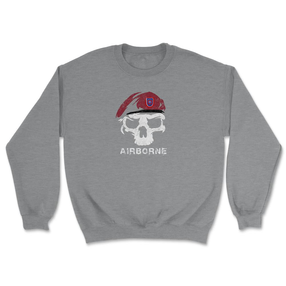 Vintage Army 82nd Airborne All The Way Skull Maroon Beret Paratrooper - Unisex Sweatshirt - Grey Heather