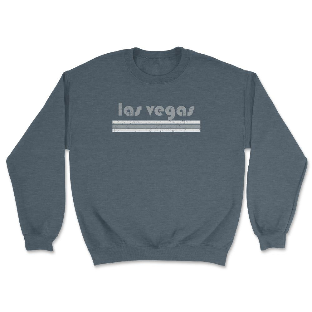 Vintage Las Vegas Nevada Retro Three Stripe Weathered - Unisex Sweatshirt - Dark Grey Heather