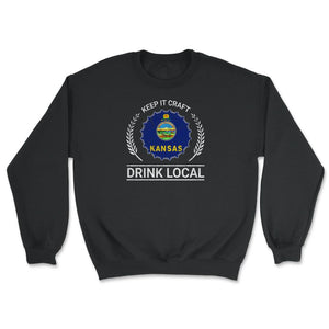 Drink Local Kansas Vintage Craft Beer Bottle Cap Brewing - Unisex Sweatshirt - Black