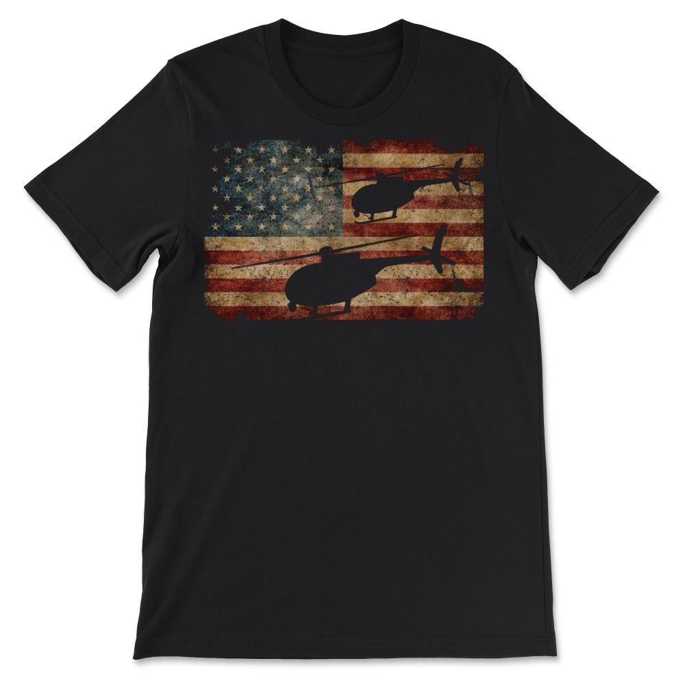 Vintage Military AH-6 MH-6 Little Bird Helicopter Pilot American Flag - Unisex T-Shirt - Black