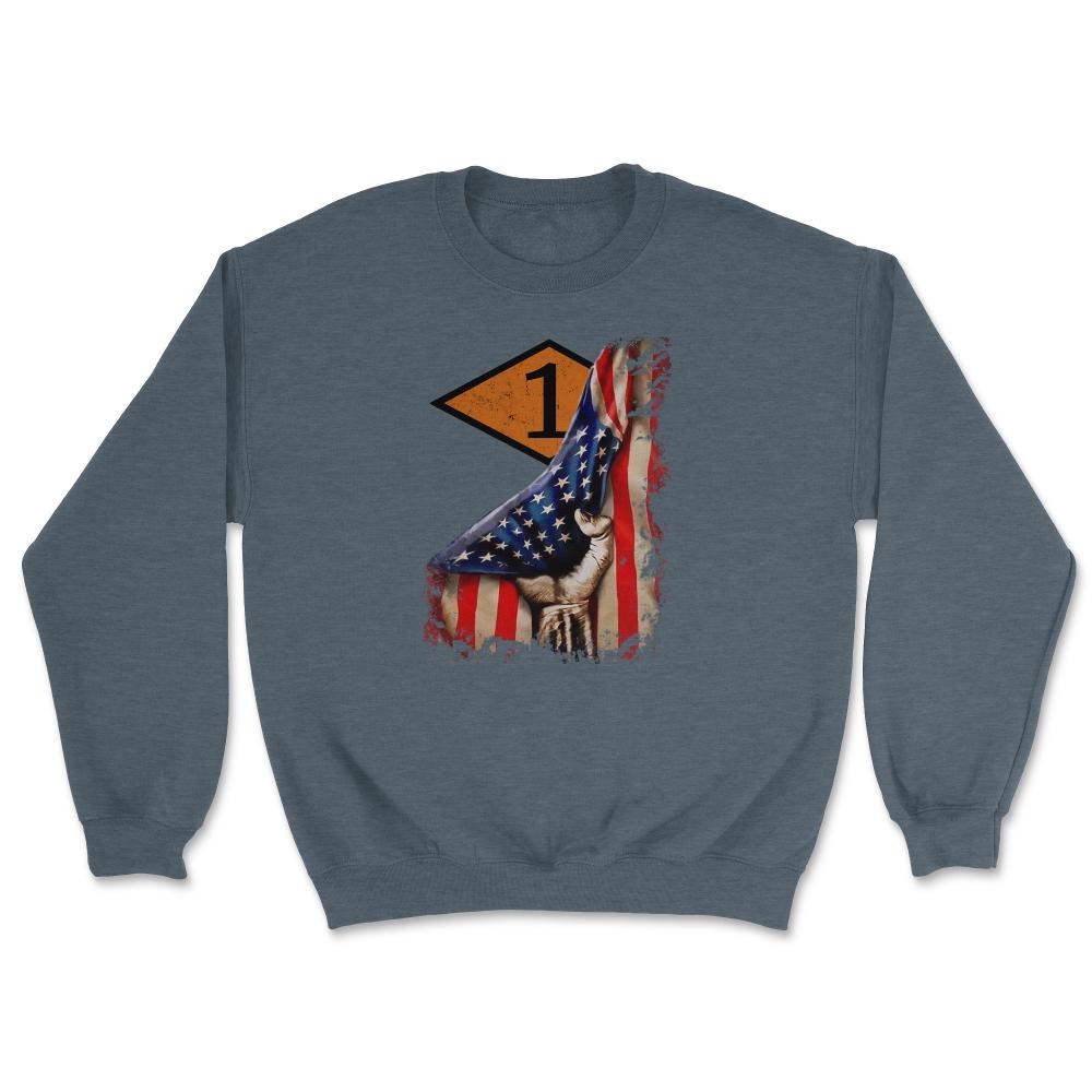 First 1st Ranger Battalion Orange Diamond USA Flag Pull Back - Unisex Sweatshirt - Dark Grey Heather