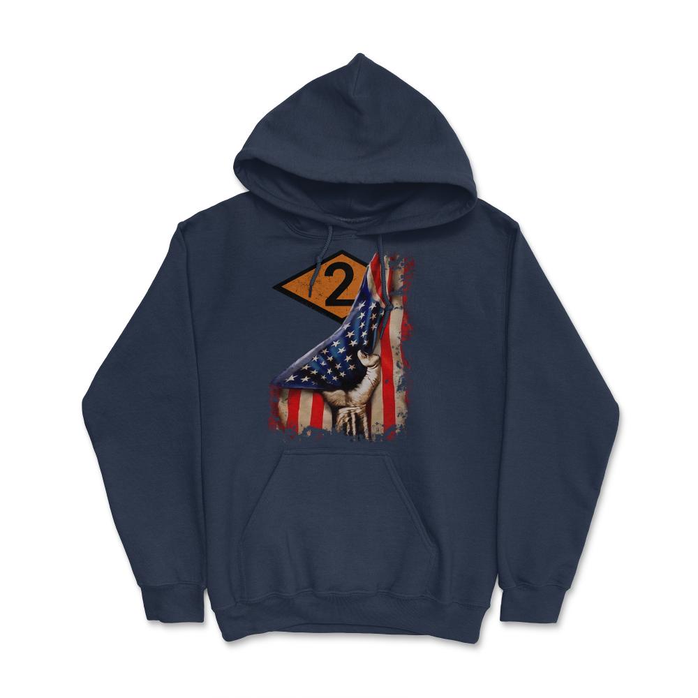 Second 2nd Ranger Battalion Orange Diamond USA Flag Pull Back - Hoodie - Navy