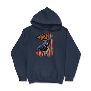 Second 2nd Ranger Battalion Orange Diamond USA Flag Pull Back - Hoodie - Navy