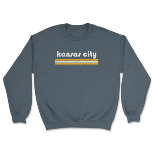 Vintage Kansas City Missouri Retro Three Stripe Weathered - Unisex Sweatshirt - Dark Grey Heather