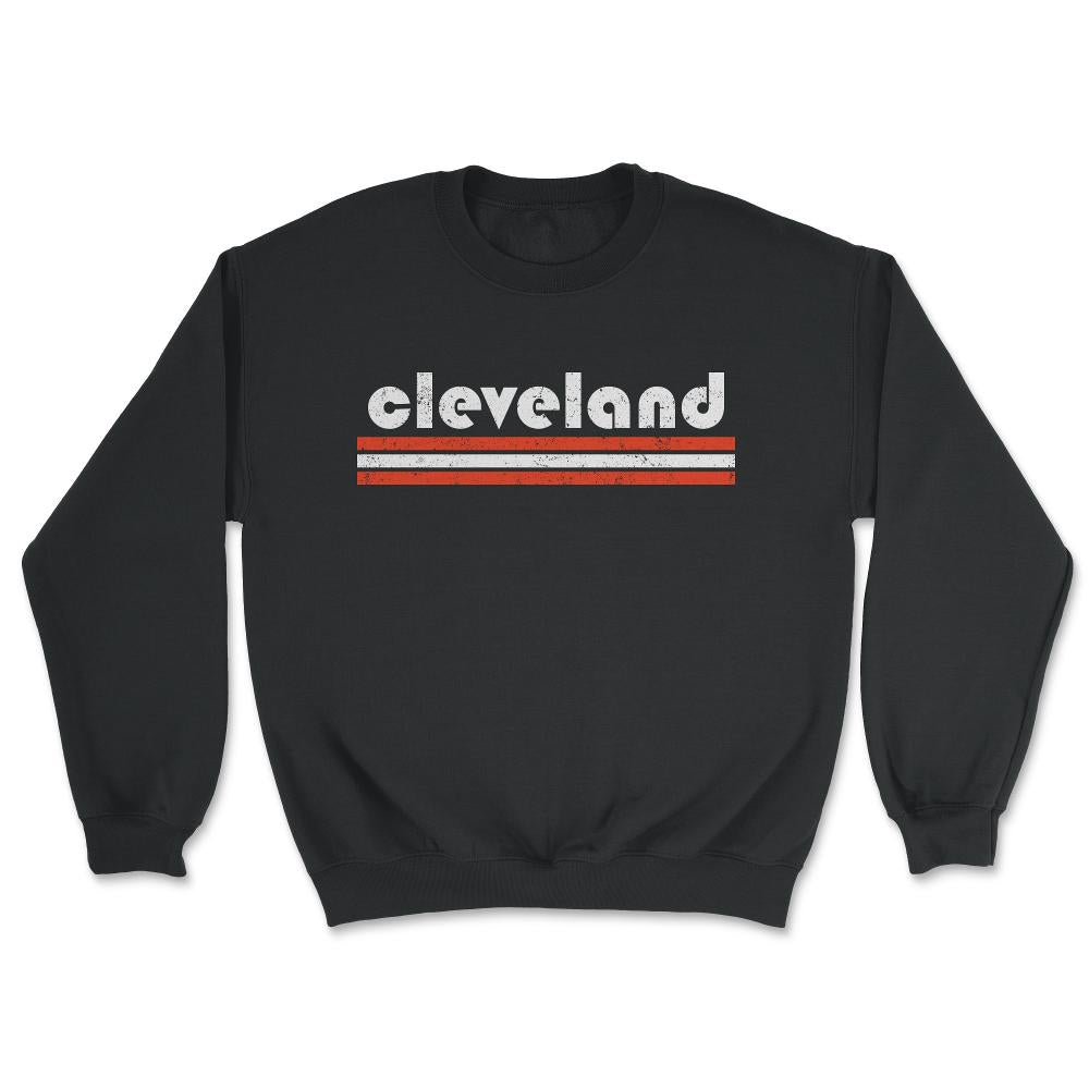 Vintage Cleveland Ohio Retro Three Stripe Weathered - Unisex Sweatshirt - Black