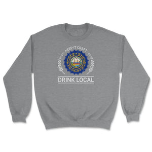 Drink Local New Hampshire Vintage Craft Beer Bottle Cap Brewing - Unisex Sweatshirt - Grey Heather