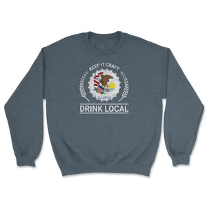 Drink Local Illinois Vintage Craft Beer Bottle Cap Brewing - Unisex Sweatshirt - Dark Grey Heather