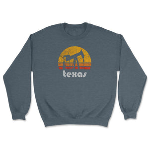 Vintage Texas Oil Pump Retro Sunset Weathered Oil Rig - Unisex Sweatshirt - Dark Grey Heather