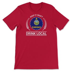 Drink Local Kansas Vintage Craft Beer Bottle Cap Brewing - Unisex T-Shirt - Red