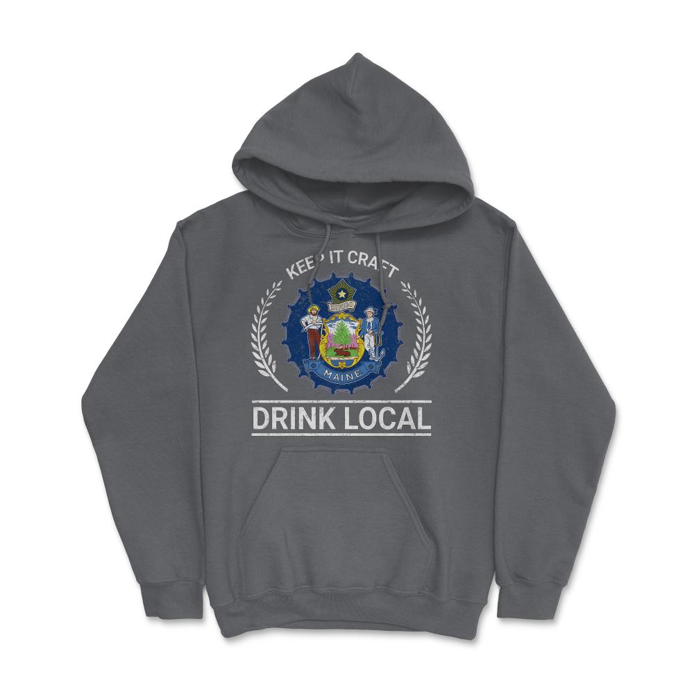 Drink Local Maine Vintage Craft Beer Bottle Cap Brewing - Hoodie - Smoke Grey