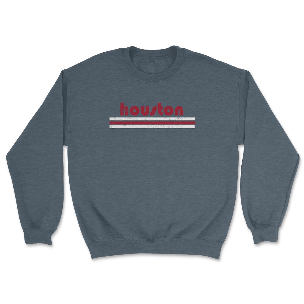 Vintage Houston Texas Retro Three Stripe Weathered - Unisex Sweatshirt - Dark Grey Heather