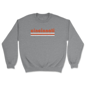 Vintage Cincinnati Ohio Retro Three Stripe Weathered - Unisex Sweatshirt - Grey Heather