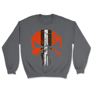 Cleveland Football Skull Weathered Helmet Stripe Fan - Unisex Sweatshirt - Smoke Grey