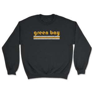 Vintage Green Bay Wisconsin Retro Three Stripe Weathered - Unisex Sweatshirt - Black