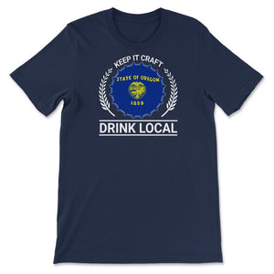 Drink Local Oregon Vintage Craft Beer Bottle Cap Brewing - Unisex T-Shirt - Navy