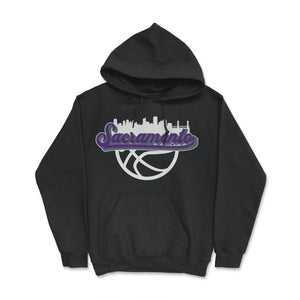 Sacramento California Basketball Fan City Skyline Classic Script - Hoodie - Black