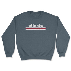 Vintage Atlanta Georgia Retro Three Stripe Weathered - Unisex Sweatshirt - Dark Grey Heather