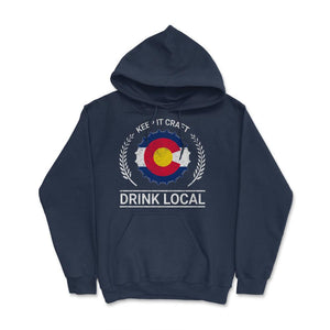 Drink Local Colorado Vintage Craft Beer Bottle Cap Brewing - Hoodie - Navy