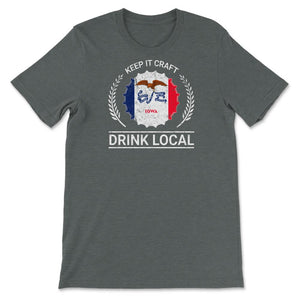 Drink Local Iowa Vintage Craft Beer Bottle Cap Brewing - Unisex T-Shirt - Dark Grey Heather