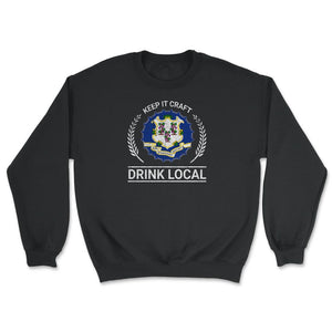 Drink Local Connecticut Vintage Craft Beer Bottle Cap Brewing - Unisex Sweatshirt - Black