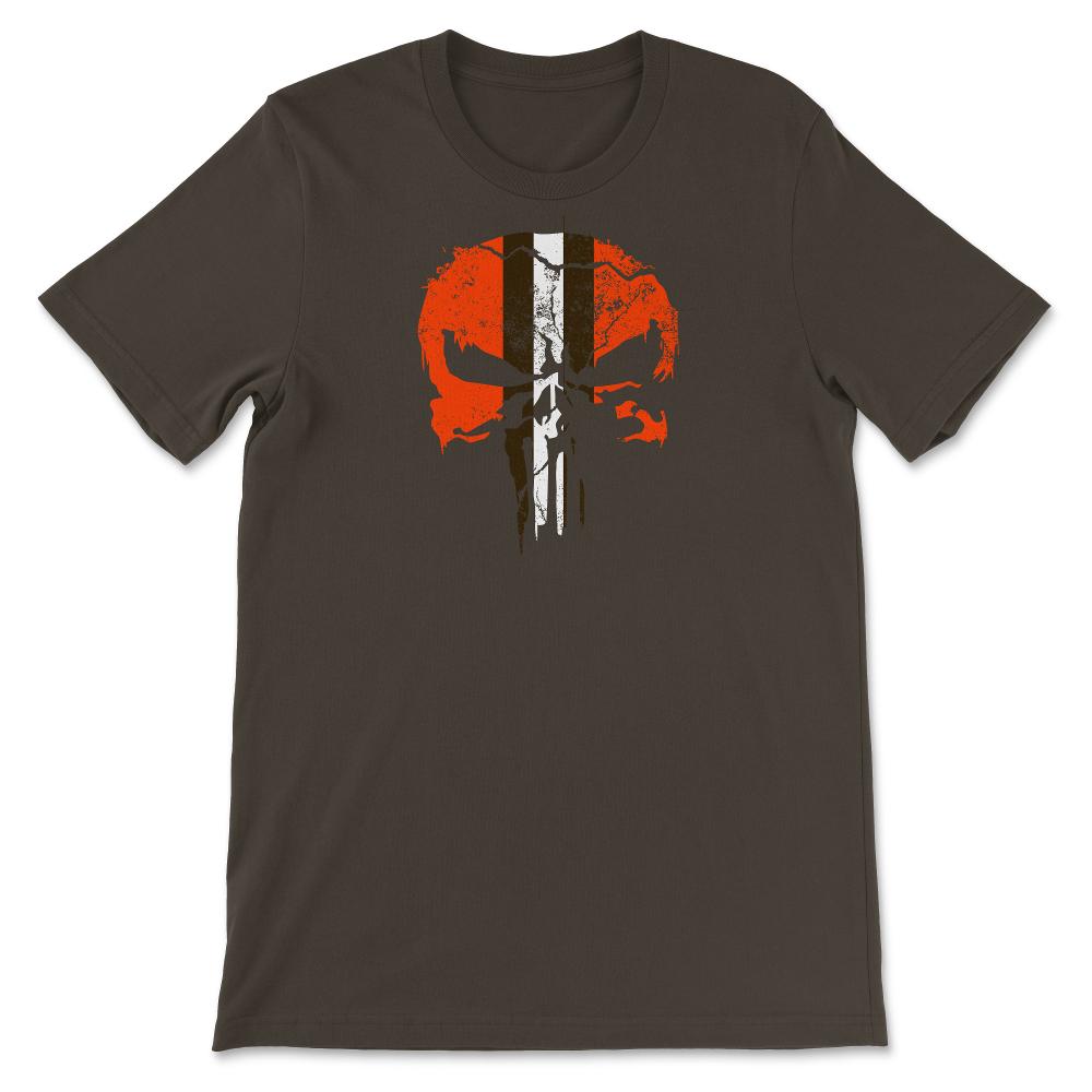 Cleveland Football Skull Weathered Helmet Stripe Fan - Unisex T-Shirt - Brown