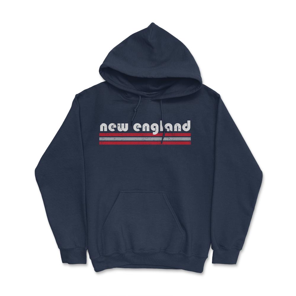 Vintage New England Retro Massachusetts Three Stripe Weathered - Hoodie - Navy