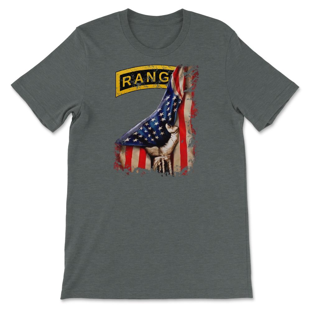 Army Ranger Tab USA Flag Pull Back Patriotic Military Gift - Unisex T-Shirt - Dark Grey Heather