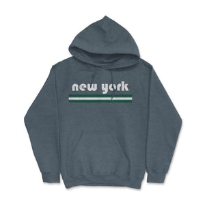 Vintage New York Retro Three Stripe Weathered - Hoodie - Dark Grey Heather