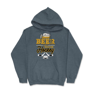 Beer and Boston Hockey Beer Drinking Massachusetts Hockey Fan Gameday - Hoodie - Dark Grey Heather