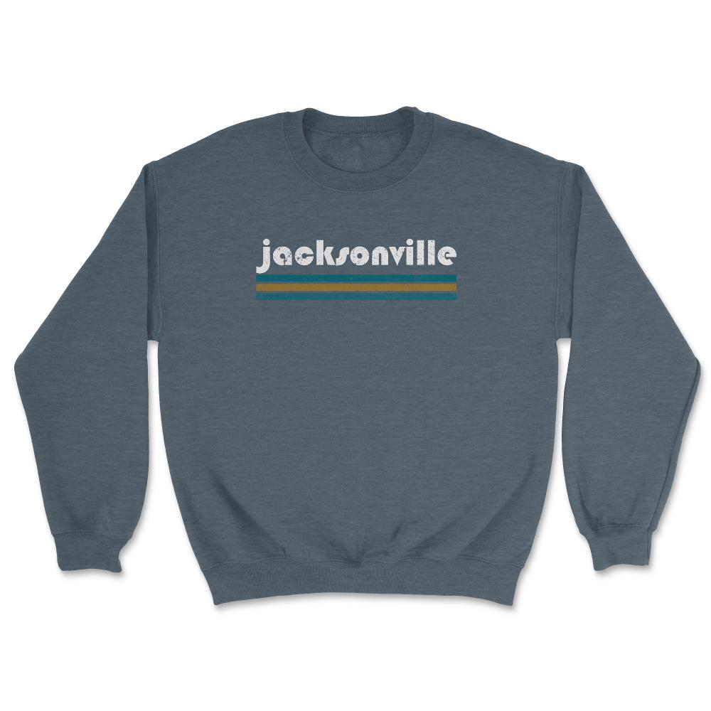 Vintage Jacksonville Florida Retro Three Stripe Weathered - Unisex Sweatshirt - Dark Grey Heather